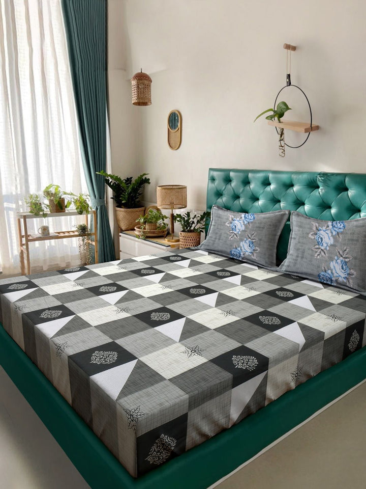Myntra Elegant Homes Grey Printed Pure Cotton 400TC Set Cadar Super King 2.7 x 2.7 m