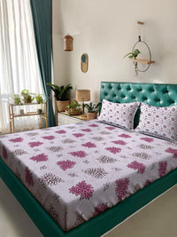 Myntra Elegant Homes Purple Floral 400 TC King Bedsheet with 2 Pillow Covers