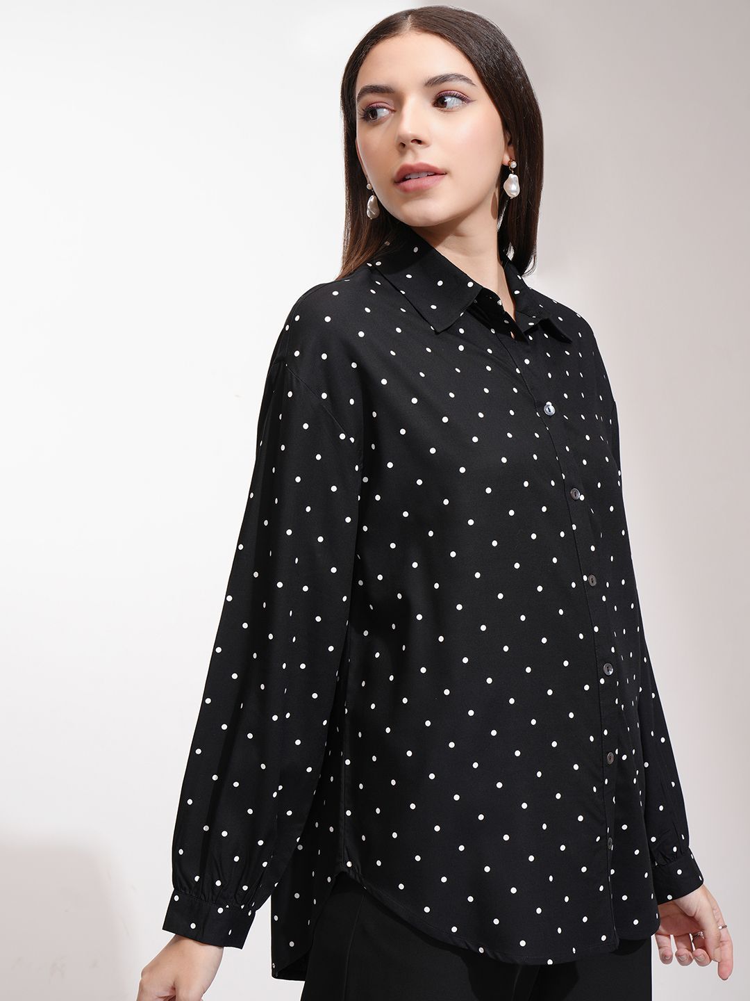 Tokyo Talkies Women Printed Drop Shoulder Button Down Shirt