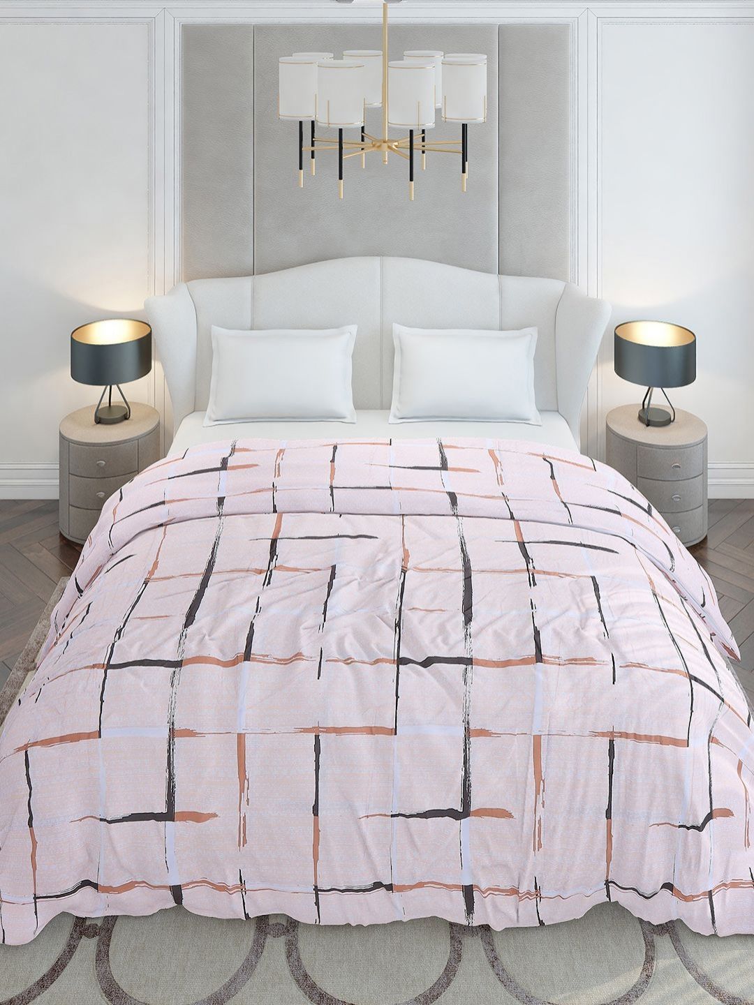 Monte Carlo Peach-Coloured & Brown Geometric Mild Winter 210 GSM Double Bed Duvet