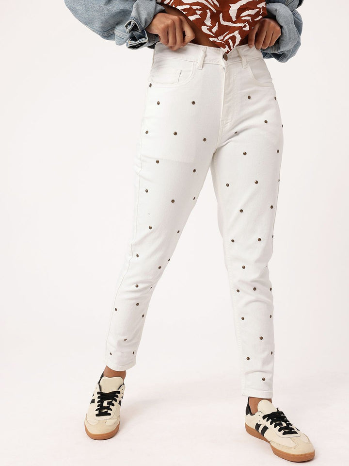 DressBerry Women Soft Edge Mom Fit Embellished Jeans