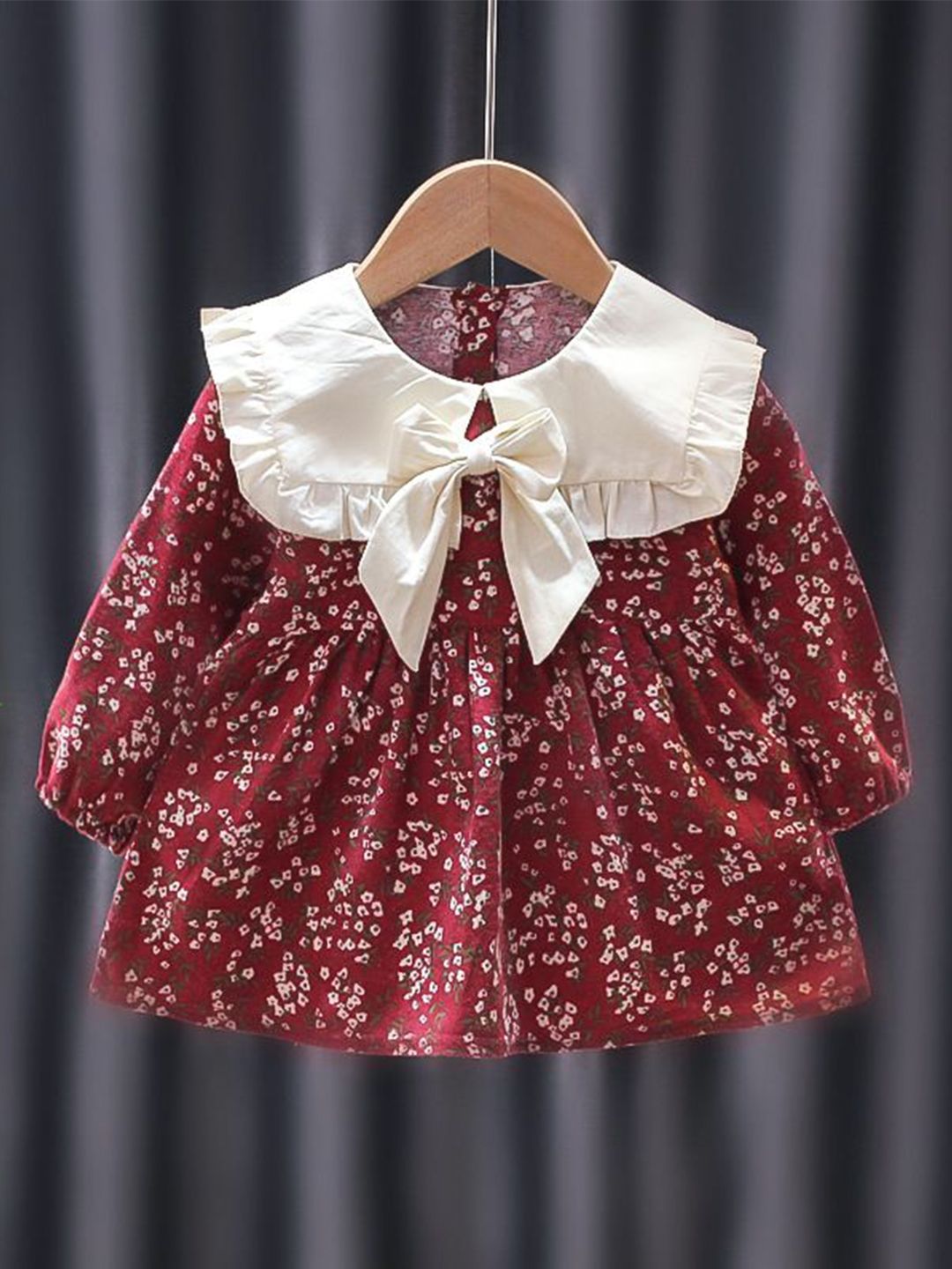 YK Girls Printed Puff Sleeves Cotton A-Line Dress