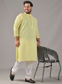SOJANYA PLUS Plus Size Lelaki Motif Etnik Sulam Kurta Kapas Tulen Bersama Piyama