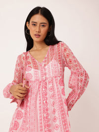 DressBerry Printed A-Line Dobby Dress With A Inner Slip