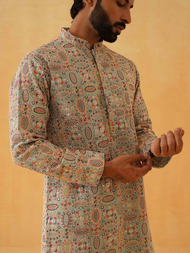 SOJANYA LUXE Floral Kashmiri Bordir Labuci Kurta Lurus Georgette Dengan Seluar