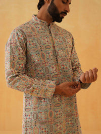 SOJANYA LUXE Floral Kashmiri Bordir Labuci Kurta Lurus Georgette Dengan Seluar