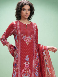 Vishudh Floral Printed Keyhole Neck Straight Kurta With Trousers & Dupatta