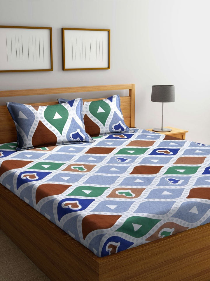 Myntra Elegant Homes White Geometric Cotton Stain Resistant 300 TC King Fine Bedsheet with 2 Pillow Covers-250 x 220 cm