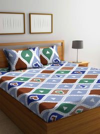 Myntra Elegant Homes White Geometric Cotton Stain Resistant 300 TC King Fine Bedsheet with 2 Pillow Covers-250 x 220 cm