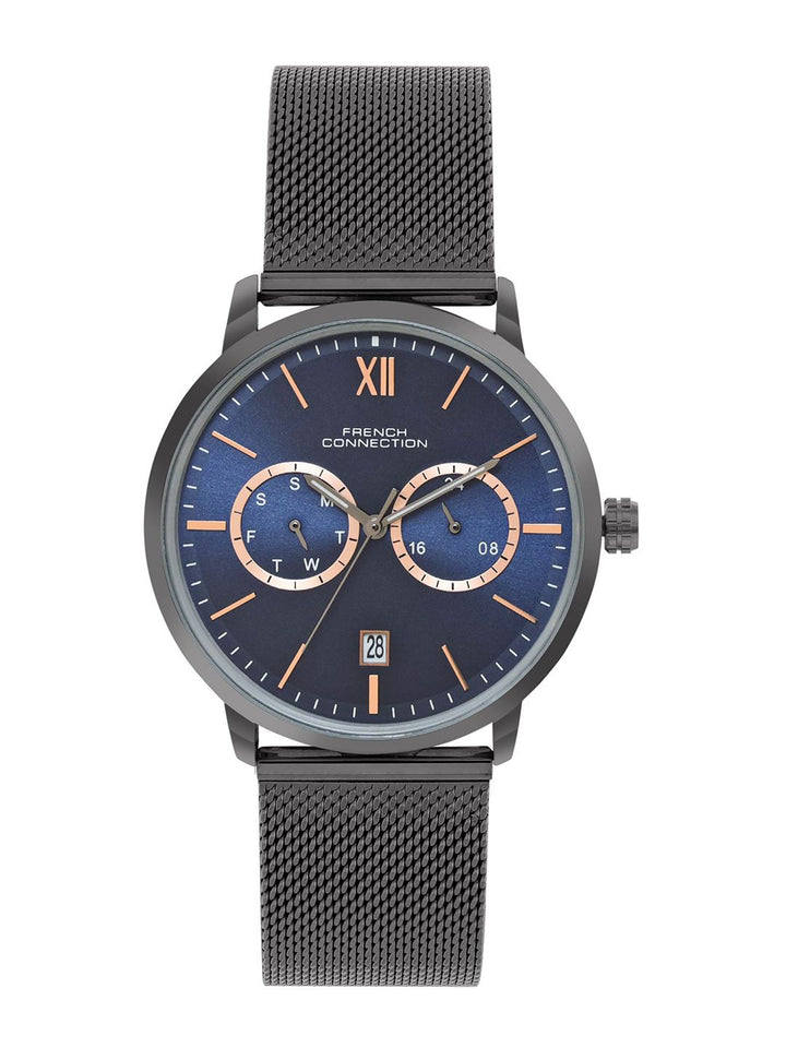 Sambungan Perancis Lelaki Dial & Gelang Gelang Keluli Tahan Karat Tali Analog Watch