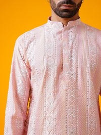 SOJANYA LUXE Motif Etnik Bersulam Kurta Lurus Kolar Mandarin Dengan Seluar