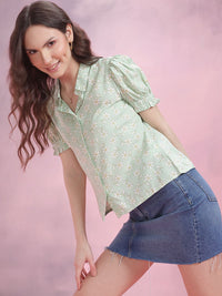 DressBerry Floral Print Puff Sleeve Shirt Style Top