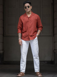 Powerlook Men Cuban Collar Self Design Casual Shirt