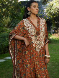 House of Chikankari Women Printed Chikankari Crepe Kaftan Kurta