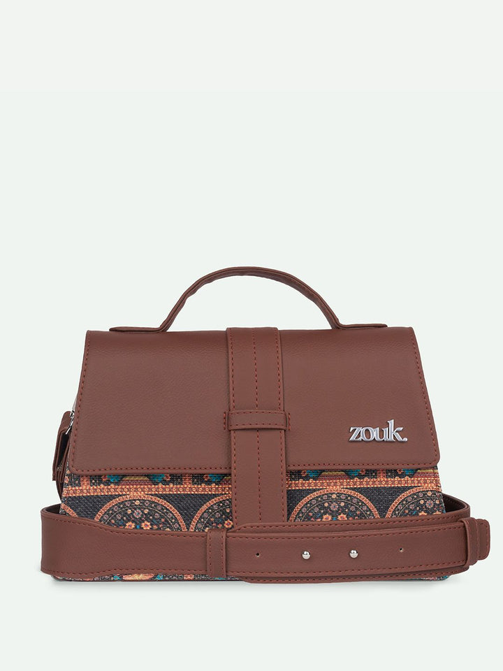 Zouk Wanita Dicetak Satchel Berstruktur dengan Tasselled