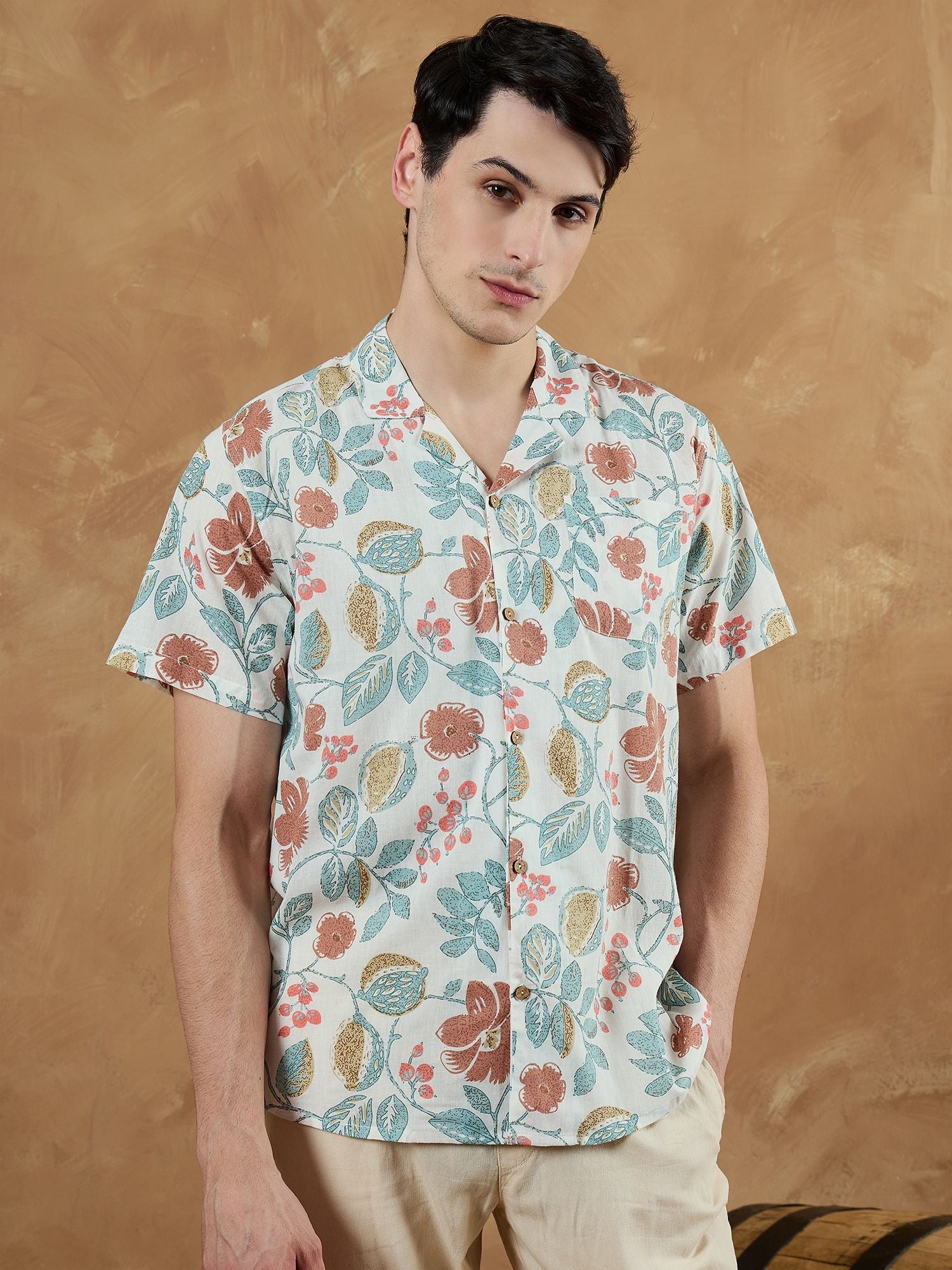 DENNISON Men White Regular Fit Floral Printed Casual Shirt