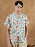DENNISON Men White Regular Fit Floral Printed Casual Shirt
