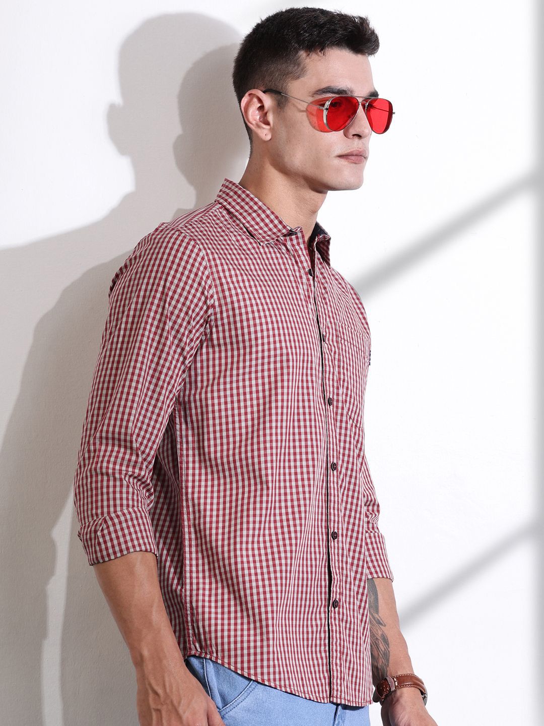 Thomas Scott Men Premium Gingham Checks Casual Shirt