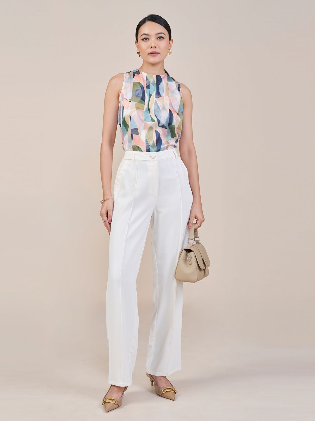AND Women Abstract Printed Mandarin Collar Top