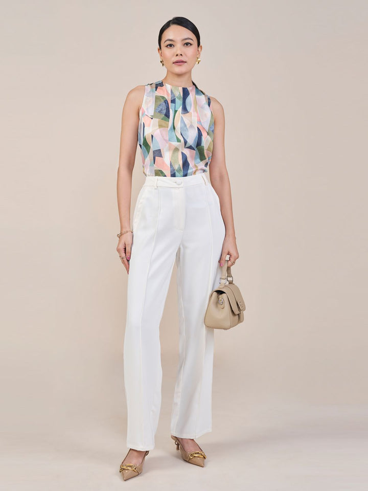AND Women Abstract Printed Mandarin Collar Top