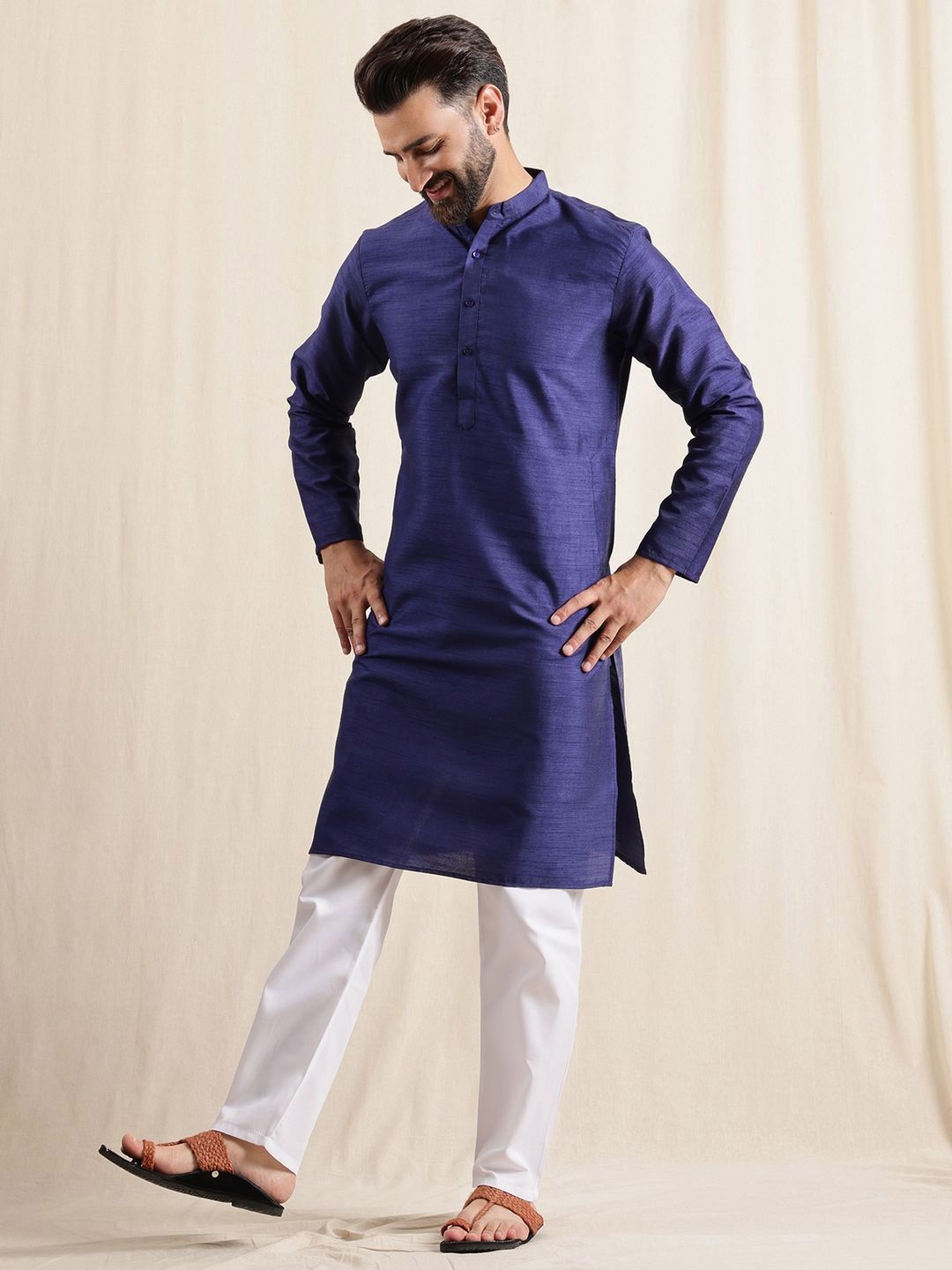 Anouk Men Mandarin Collar Regular Straight Kurta with Pyjamas