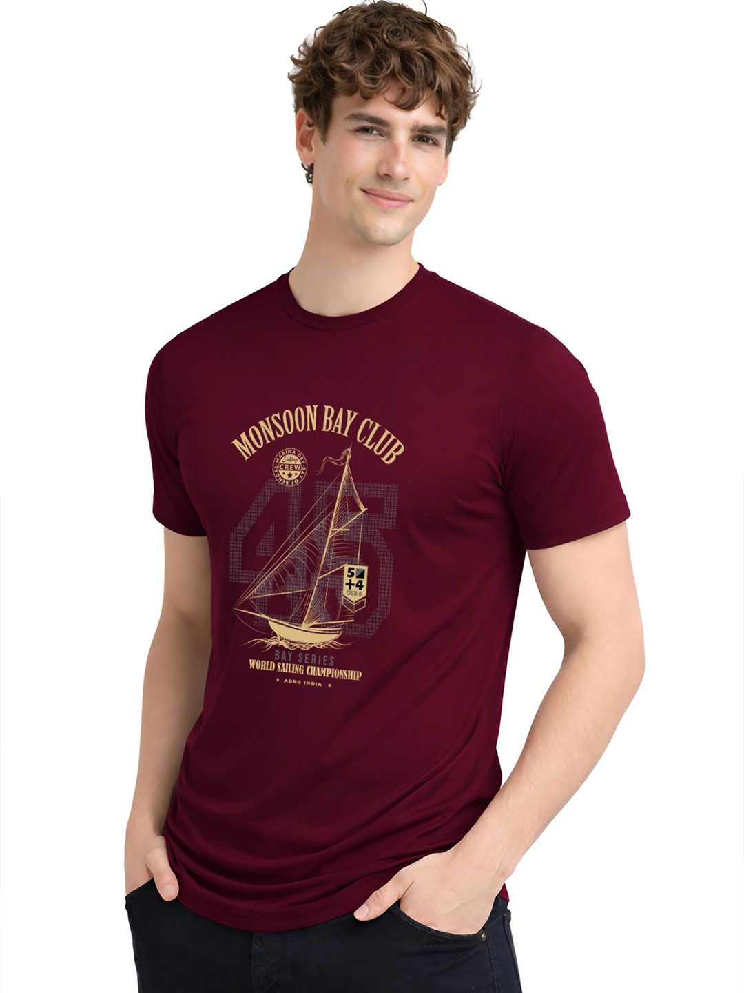 ADRO Graphic Sailing Club Printed Round Neck Short Sleeves Cotton T-shirt