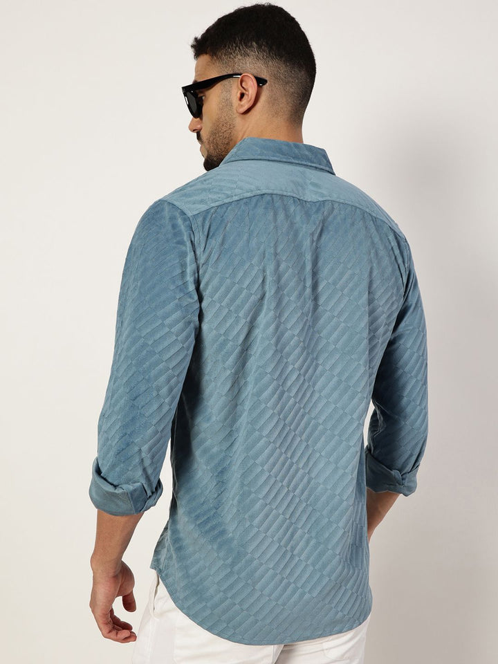 Thomas Scott Men Premium Spread Collar Textured Slim Fit Casual Shirt