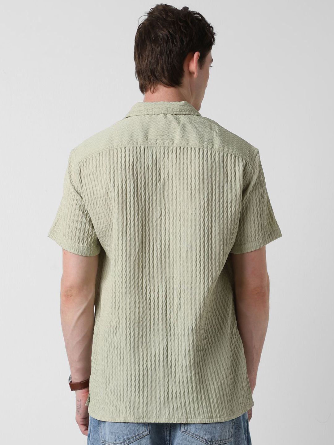 VASTRADO Men Classic Cuban Collar Popcorn Texture Oversized Casual Shirt