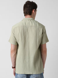 VASTRADO Men Classic Cuban Collar Popcorn Texture Oversized Casual Shirt