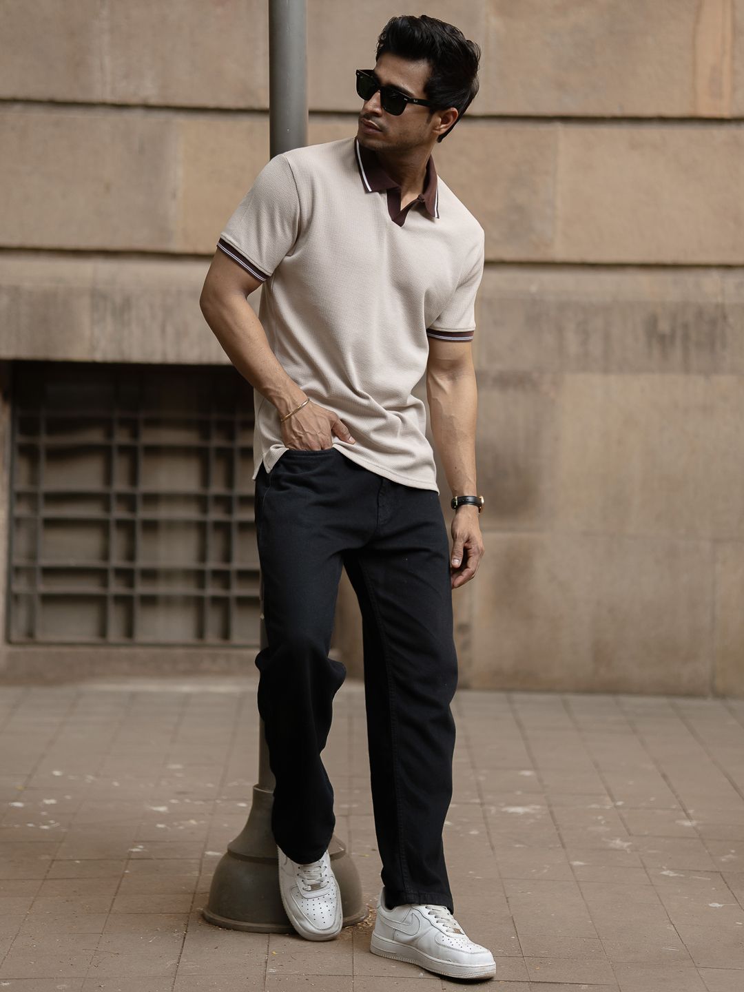 Powerlook Men Contrast Polo Collar T-shirt