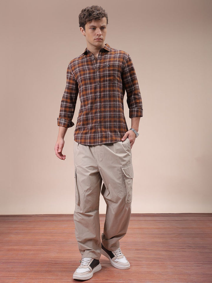 The Indian Garage Co Men Cutaway Collar Checked Cotton Slim Fit Casual Shirt