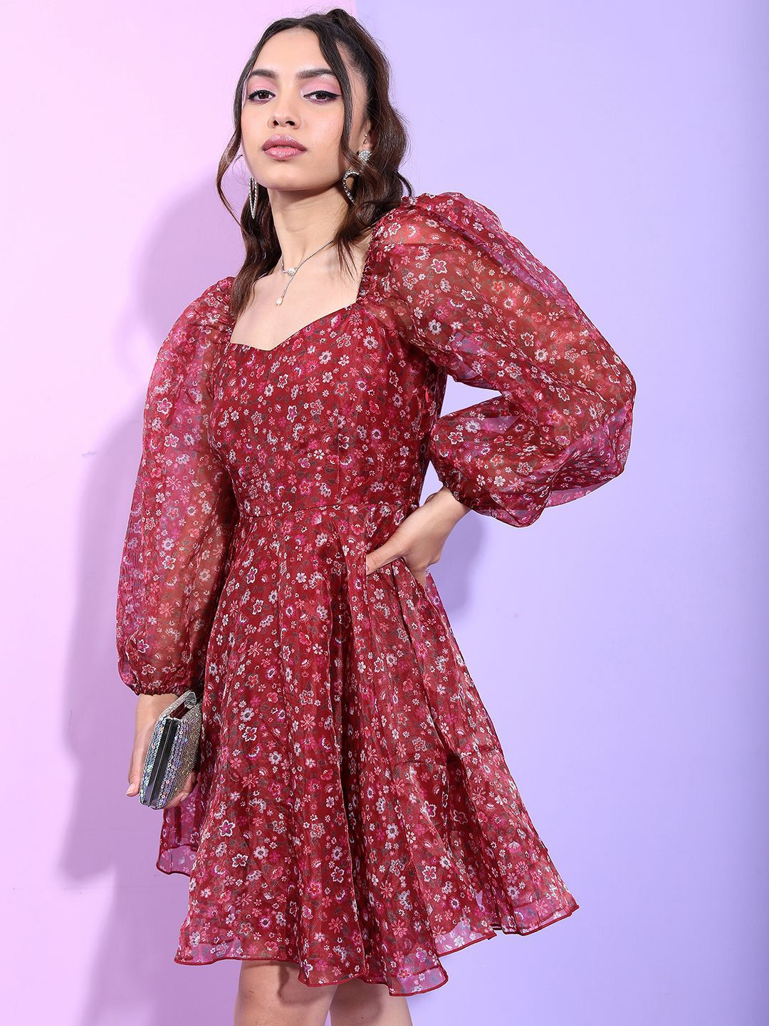Tokyo Talkies Floral Print A-Line Mini Dress