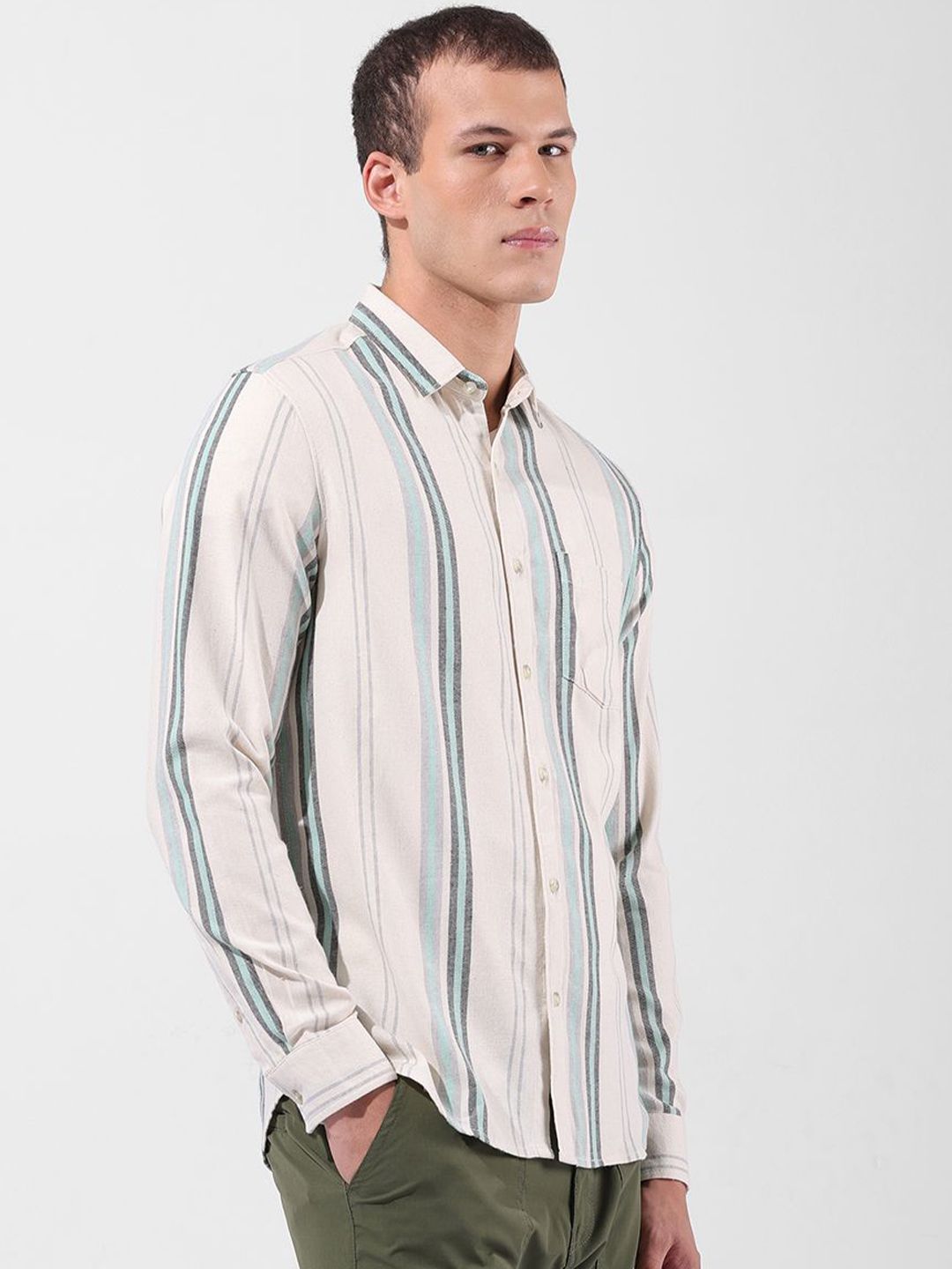 The Indian Garage Co Multi Striped Cotton Slim Fit Casual Shirt