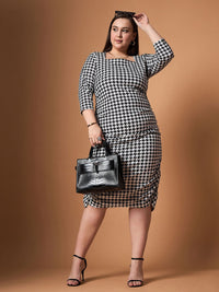 SASSAFRAS Curve Checked Bodycon Midi Dress