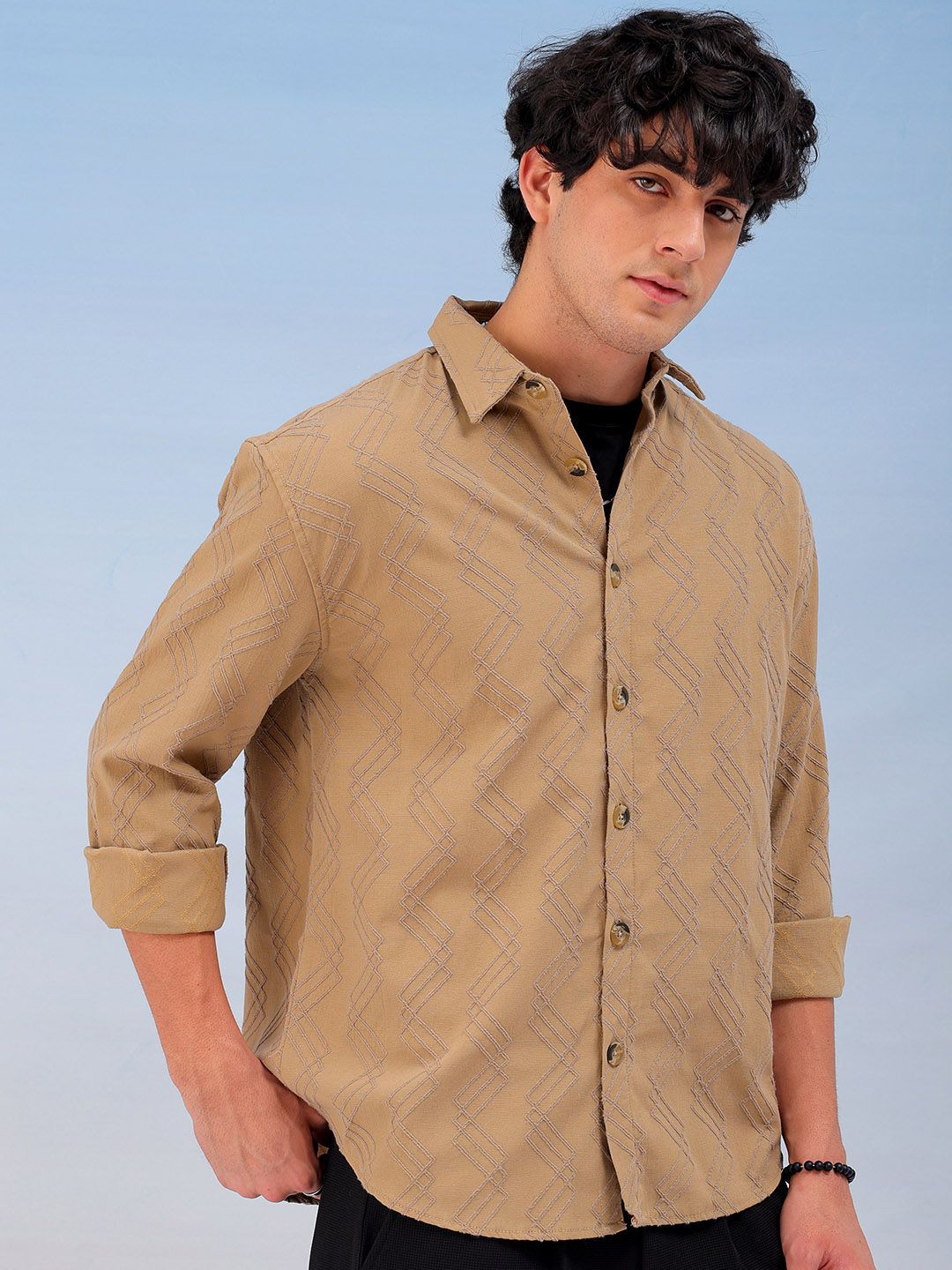 The Indian Garage Co Men Relaxed Fit Dobby Textured Resortwear Shirt