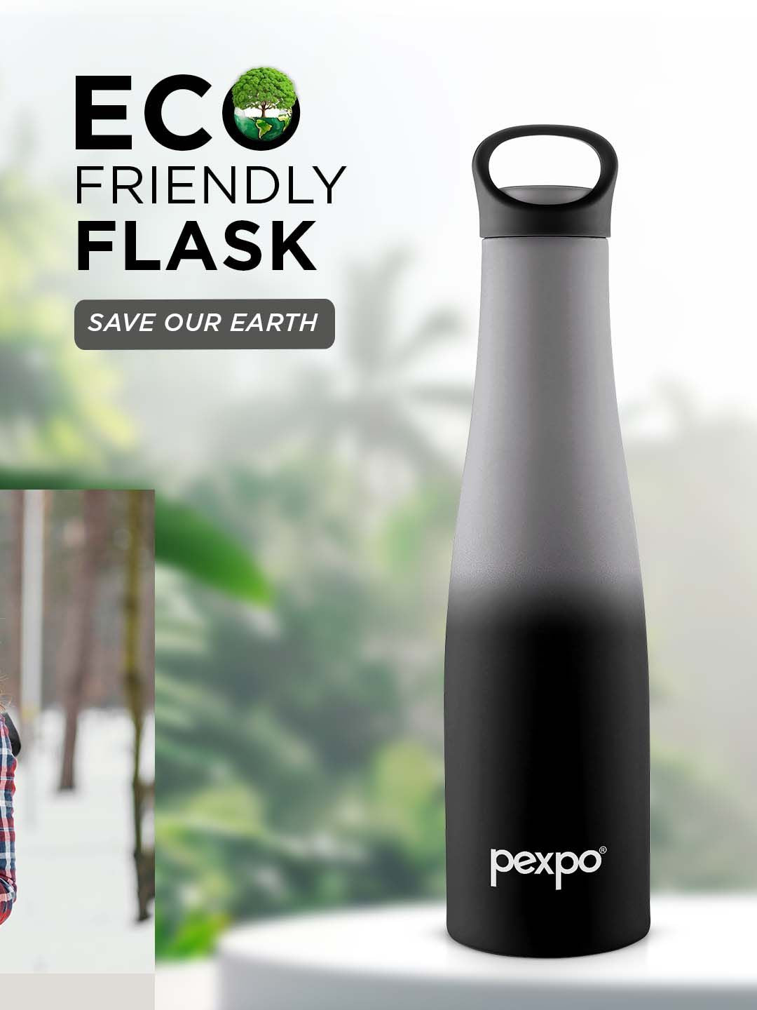 Pexpo kelabu & hitam tunggal keluli tahan karat dinding dua botol air vakum 600ml