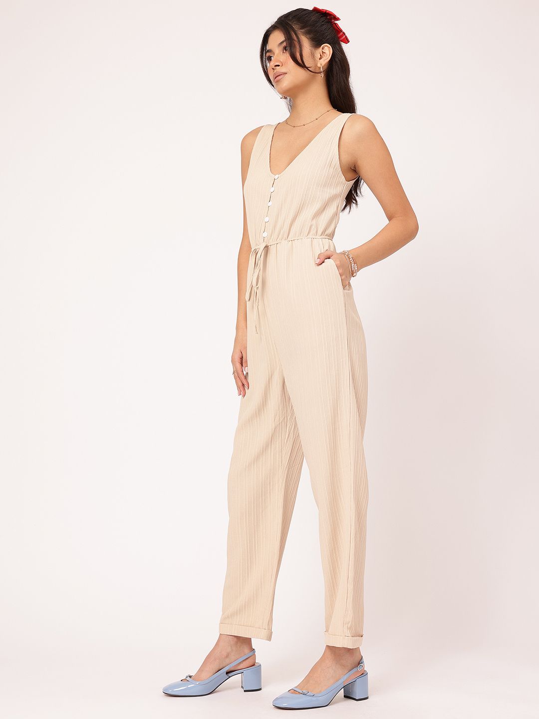 DressBerry Dreamy Delicate Textured Sleeveless Jumpsuit