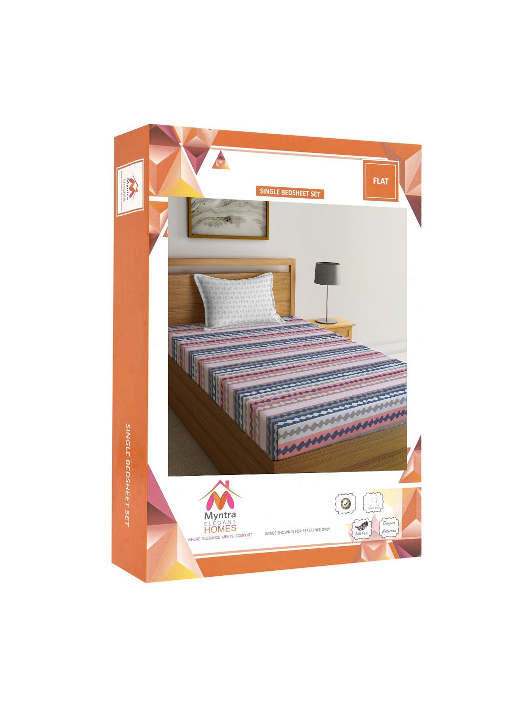 Myntra Elegant Homes Blue & Pink Abstract Printed 300 TC Single Bedsheet Set