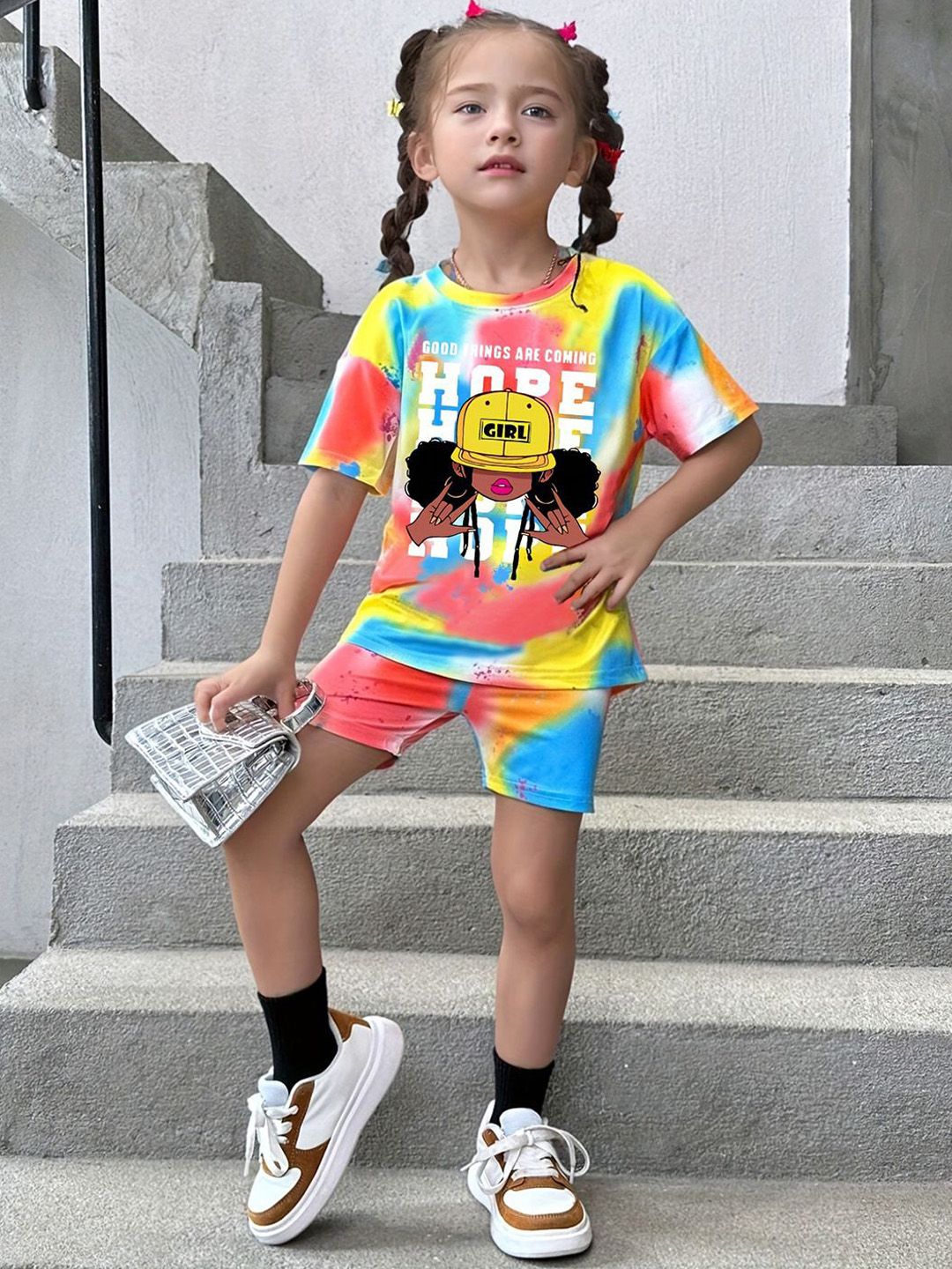 YK Girls Printed Top With Shorts