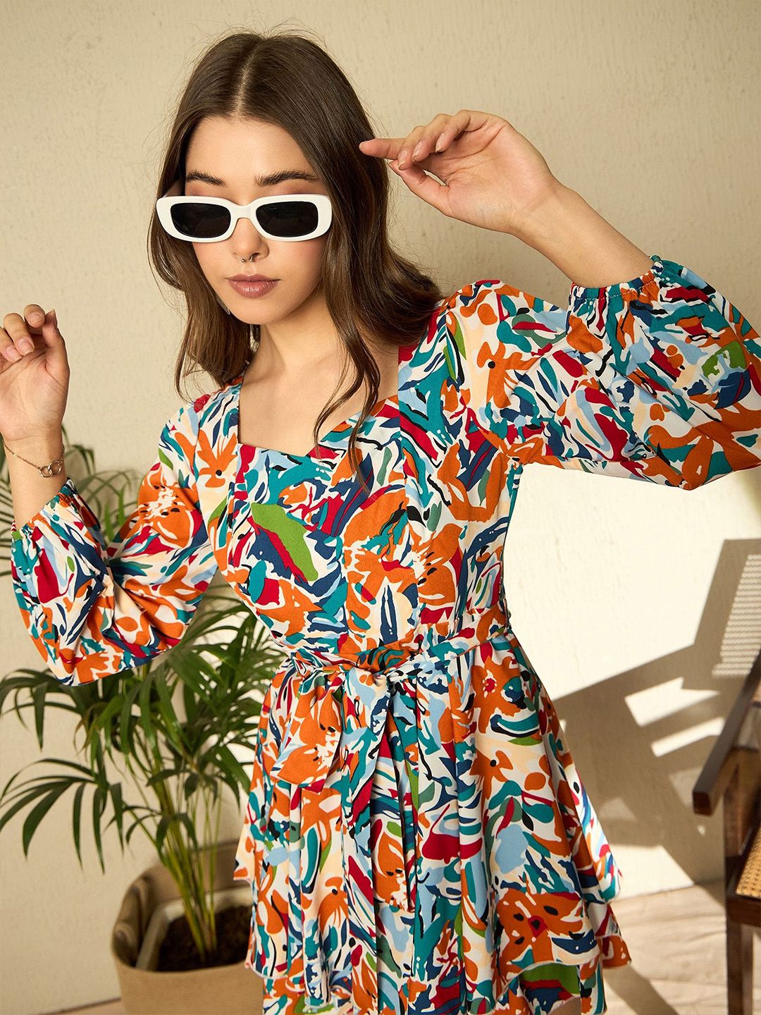 Berrylush Women Printed Sweetheart Neck Playsuit