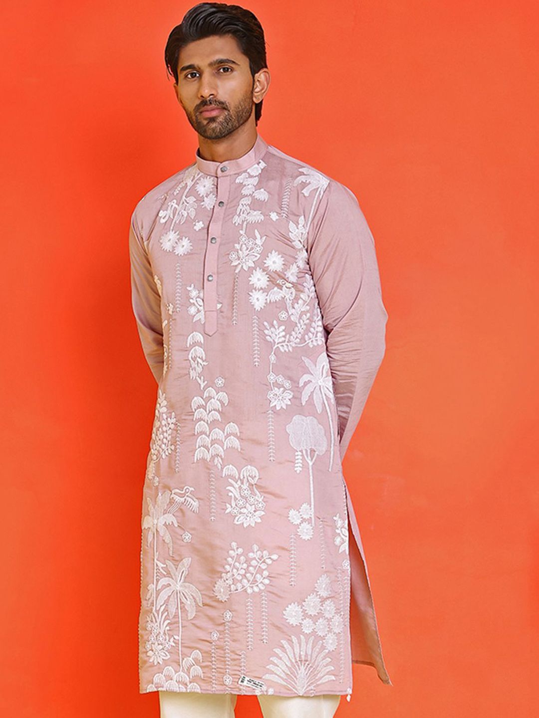 Jompers Men Floral Embroidered Chikankari Floral Kurta