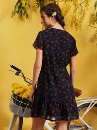 Quiero Women Floral Dicetak leher bulat a-line