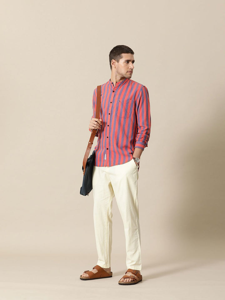 Mr Bowerbird Pure Cotton Tailored Fit Opaque Striped Casual Shirt