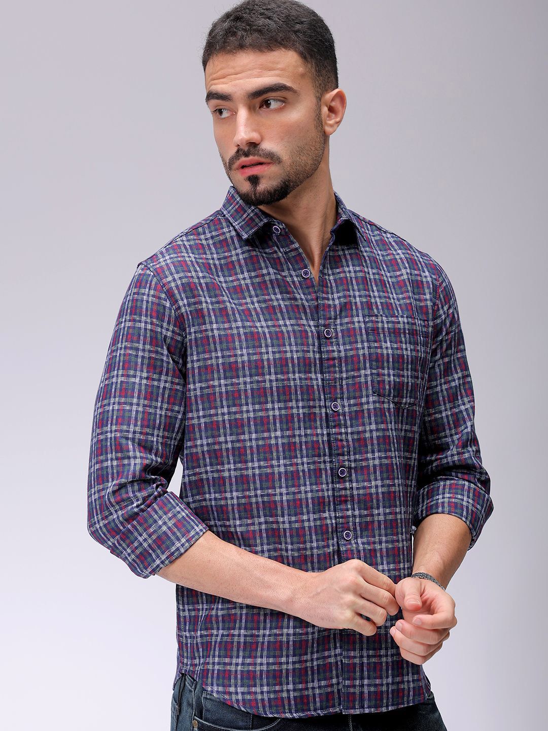 The Indian Garage Co Men Slim Fit Opaque Checked Casual Shirt