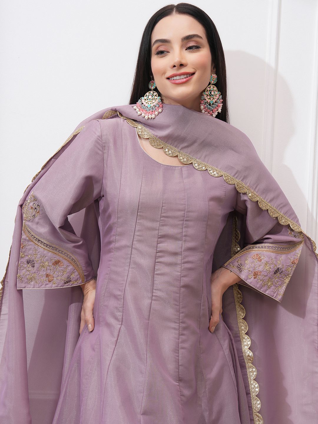 Vishudh Women Ethnic Motifs Embroidered Regular Kurta with Trousers & With Dupatta