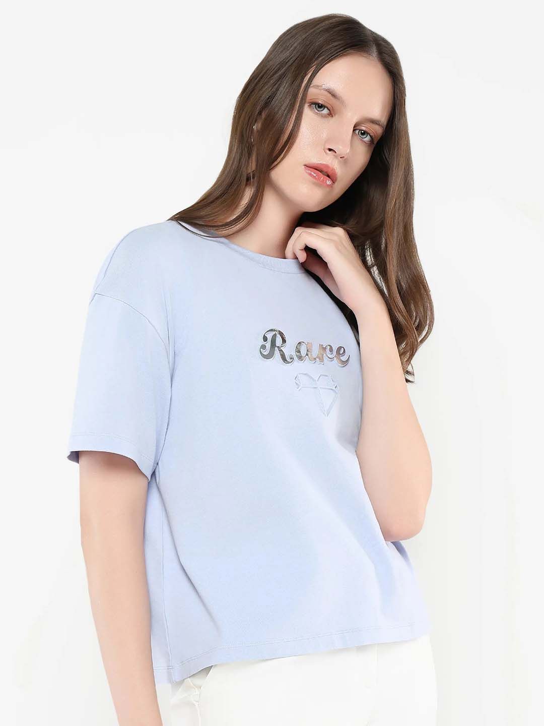 RAREISM Women Graphic Printed Round Neck Cotton Relaxed Fit T-shirt