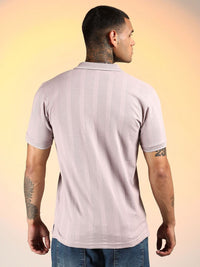 Campus Sutra Men Self Design Polo Collar Cotton T-shirt