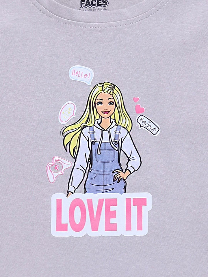 Happy Faces Kids Girls Barbie Printed Flutter Sleeve Pure Cotton Top