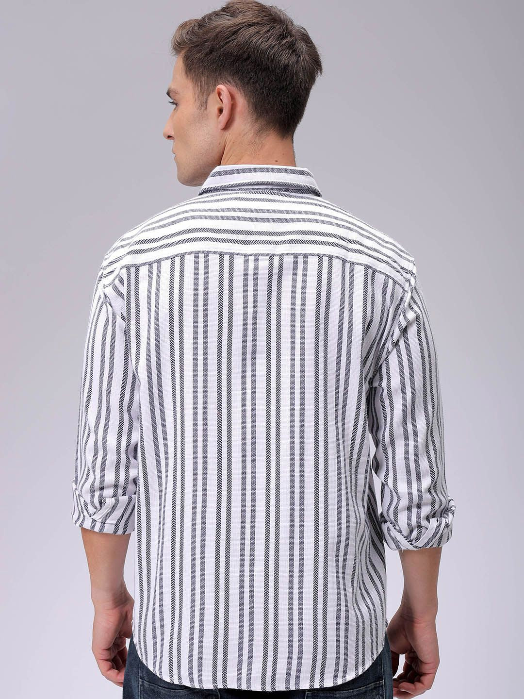 The Indian Garage Co Relaxed Fit Striped Dobby Textured Resortwear Shirt