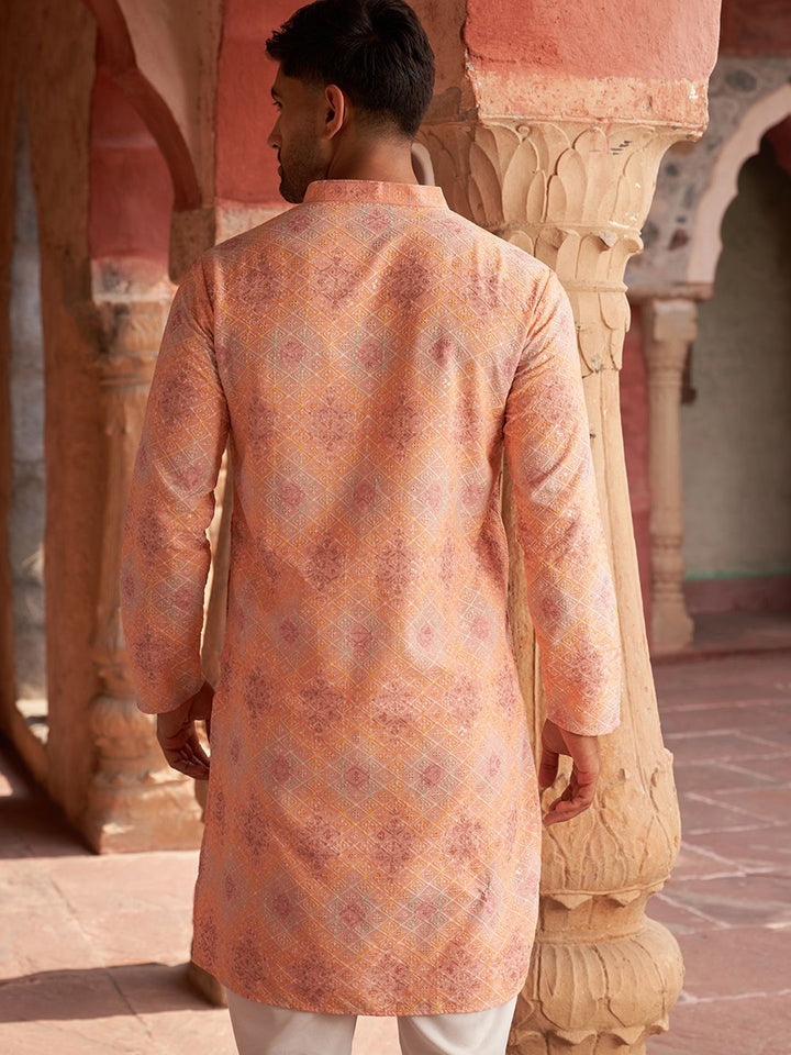 JOMPERS Geometric Collar Mandarin Collar Work Straight Kurta Lurus